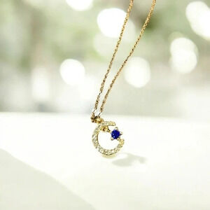 Gold Plated Rhinestone Moon Star Pendant Necklace